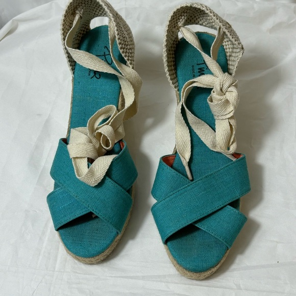 Pima 2 made in Spain blue and white ankle wrap espadrille sandals - Picture 10 of 10